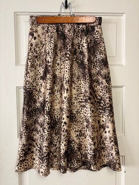 Lush Animal Print A-Line Midi Skirt in Beige and Brown